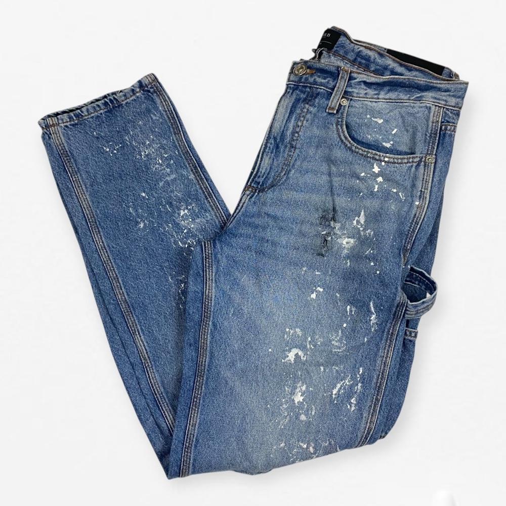 Forever 21 Men's Blue distressed paint splatter Straight Jeans 32